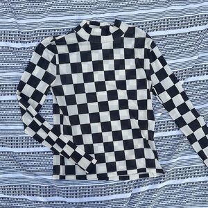 VANS Sheer Black and White Checkered Long Sleeve Top